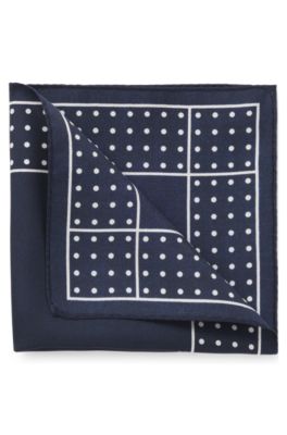 BOSS ONE Silk pocket square with printed pattern, Dark Blue