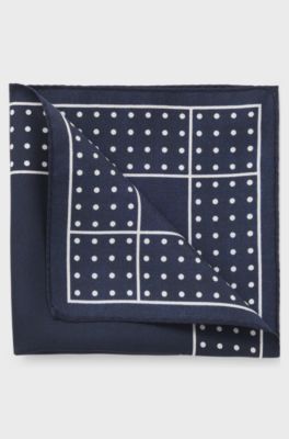 BOSS ONE Silk pocket square with printed pattern, Dark Blue