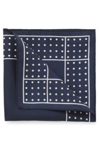 BOSS ONE Silk pocket square with printed pattern, Dark Blue