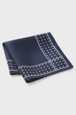 BOSS ONE Silk pocket square with printed pattern, Dark Blue