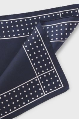 BOSS ONE Silk pocket square with printed pattern, Dark Blue