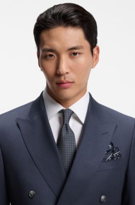 BOSS ONE Silk pocket square with printed pattern, Dark Blue