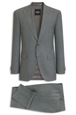 BOSS ONE Two-piece regular-fit suit in a wool blend, Grey stripes