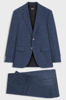 Two-piece regular-fit suit in a wool blend, Blue stripes