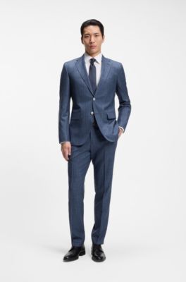 Two-piece regular-fit suit in a wool blend, Blue stripes