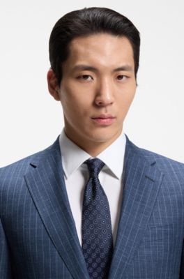 Two-piece regular-fit suit in a wool blend, Blue stripes