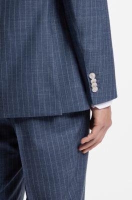 Two-piece regular-fit suit in a wool blend, Blue stripes