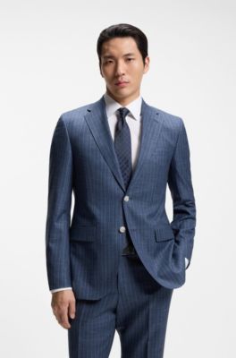 Two-piece regular-fit suit in a wool blend, Blue stripes