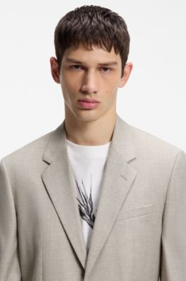 Modern-fit suit jacket in stretch twill, Beige
