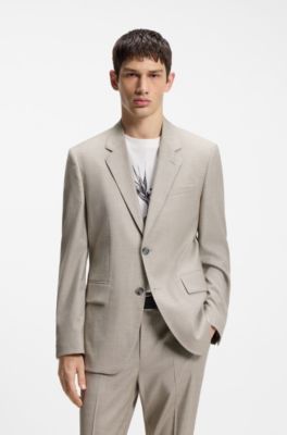 Modern-fit suit jacket in stretch twill, Beige