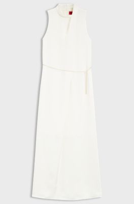 Satin maxi dress with removable chain belt, Natural