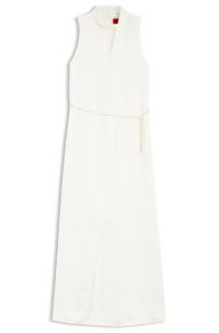 Satin maxi dress with removable chain belt, White