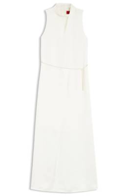 Satin maxi dress with removable chain belt 1