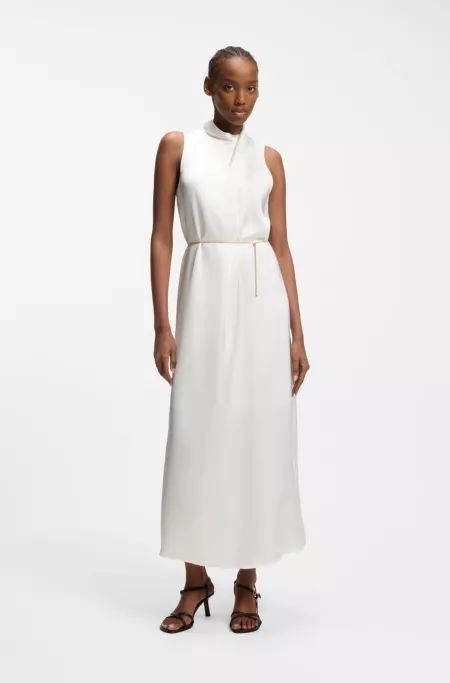 Satin maxi dress with removable chain belt