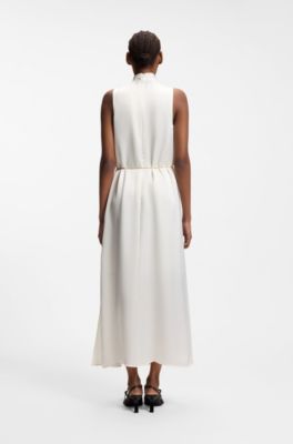 Satijnen maxi-jurk met afneembare kettingriem, Wit