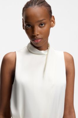 Robe longue en satin avec ceinture cha&icirc;ne amovible, Blanc