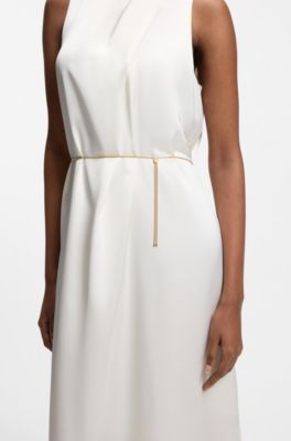 Satin maxi dress with removable chain belt, Natural