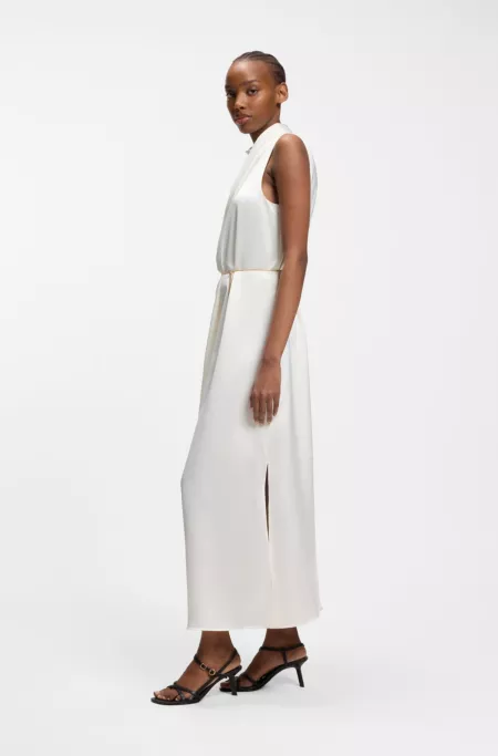 Satin maxi dress with removable chain belt