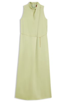 Satin maxi dress with removable chain belt, Beige