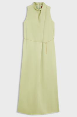 Satin maxi dress with removable chain belt, Light Green