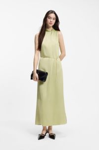 Satijnen maxi-jurk met afneembare kettingriem, Kalk