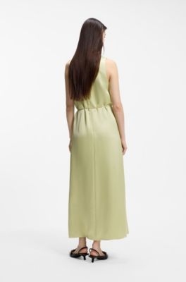 Satin maxi dress with removable chain belt, Light Green