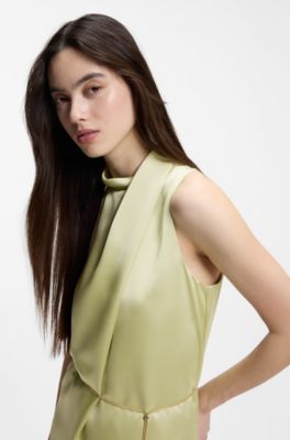 Satin maxi dress with removable chain belt, Light Green