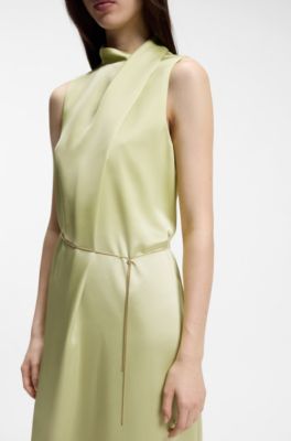 Satin maxi dress with removable chain belt, Beige