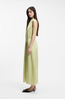 Satin maxi dress with removable chain belt, Light Green
