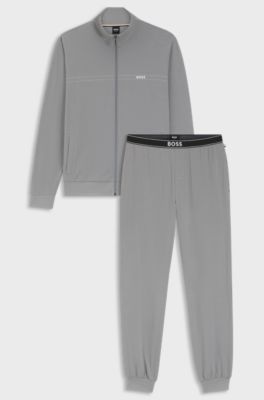 Loungewearset van stretchkatoen met logoprint, Lichtgrijs