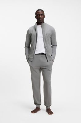 Loungewearset van stretchkatoen met logoprint, Lichtgrijs