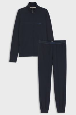 Ensemble de v&ecirc;tements de d&eacute;tente en coton stretch &agrave; logo imprim&eacute;, Bleu fonc&eacute;