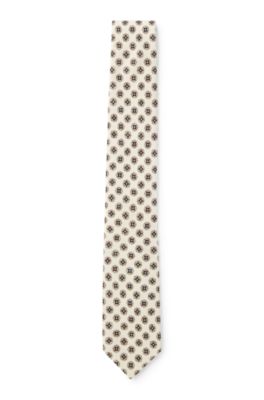 Geometric-pattern tie in a wool-silk blend, White