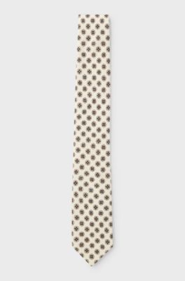 Geometric-pattern tie in a wool-silk blend, White