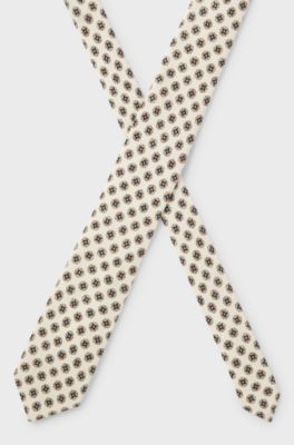 Geometric-pattern tie in a wool-silk blend, White
