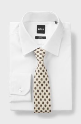 Geometric-pattern tie in a wool-silk blend, White