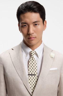 Geometric-pattern tie in a wool-silk blend, White
