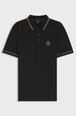 Sportieve Paddy-polo uit de The Open-collectie van hoogwaardig piqu&eacute;, Zwart