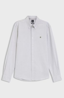 Regular-fit cotton shirt with Double B logo, Green Stripes