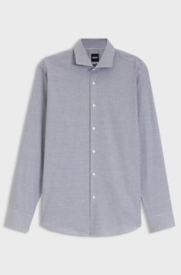 Regular-fit overhemd van gestructureerde stretchkatoen, Blauw met dessin