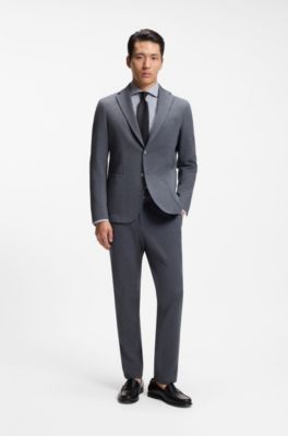 Regular-fit overhemd van gestructureerde stretchkatoen, Blauw met dessin