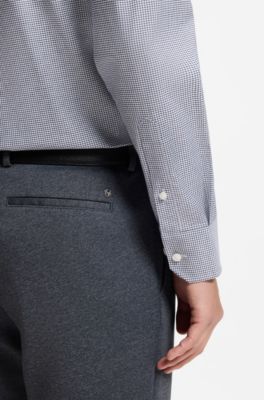 Regular-fit shirt in structured stretch cotton, Blue Patterned