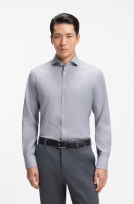 Regular-fit shirt in structured stretch cotton, Blue Patterned