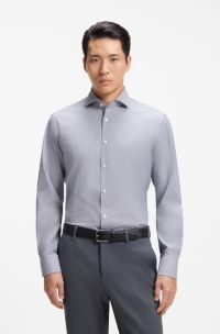 Camicia regular fit in cotone elasticizzato lavorato, Blu a motivi
