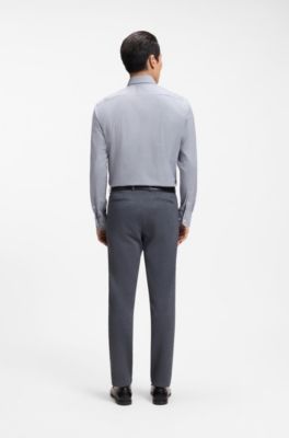 Regular-fit shirt in structured stretch cotton, Blue Patterned