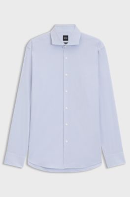 Regular-fit shirt in structured stretch cotton, Light Blue Patterned