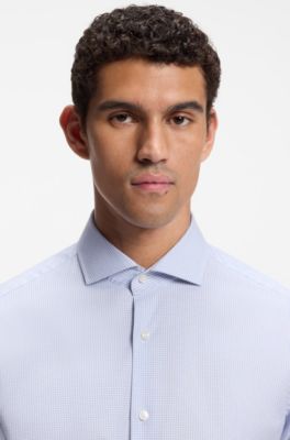 Regular-fit shirt in structured stretch cotton, Light Blue Patterned