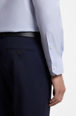 Regular-fit shirt in structured stretch cotton, Light Blue Patterned