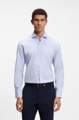 Chemise Regular en coton stretch structur&eacute;, Motif bleu clair
