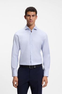 Regular-fit shirt in structured stretch cotton, Light Blue Patterned